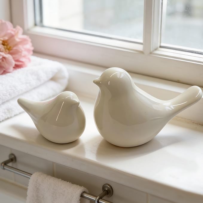 statueBird Statues, Modern Home Decor, Suitable for desks, Bookshelves, bedrooms, Living Rooms, cabinets, and Fireplace Mantel Decorations. Ceramic Animal Statues. (White)