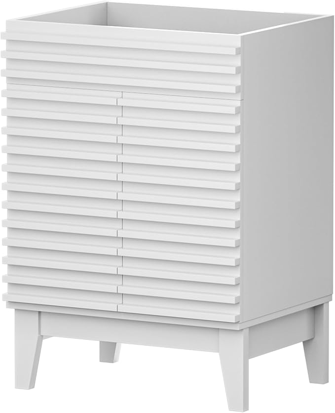 APRILSOUL 24" Bathroom Vanity, Mid-Century Bathroom Vanity Cabinet with 2 Soft Closing Doors, Freestanding Bathroom Cabinet, Particleboard Frame with Wood Grain Laminate, White(Sink Not Included)