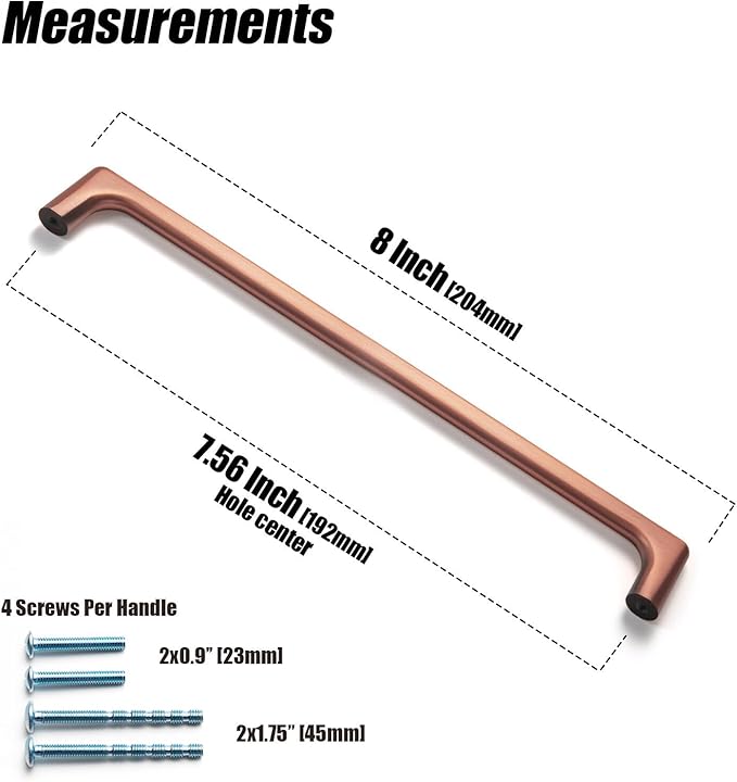 Goo-Ki Brushed Copper Cabinet Pulls with 7.6''Hole Centers, Modern Style Zinc Alloy Cabinet Handles for Dresser,Wardrobe,Cupboard- 6 Pack