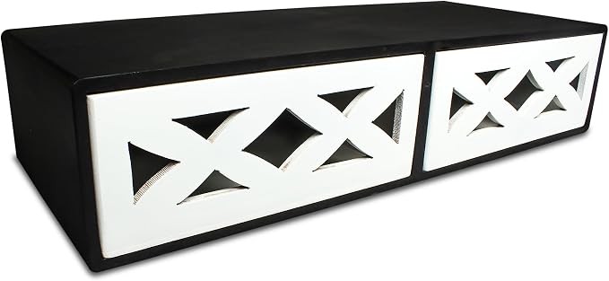 Wooden Desk Organizer with 2 Drawers – Handcrafted Solid Wood Storage Box for Office, Home & Study – Rustic Desktop Organizer for Files, Accessories & Stationery (STYLE 2, BLACK AND WHITE)