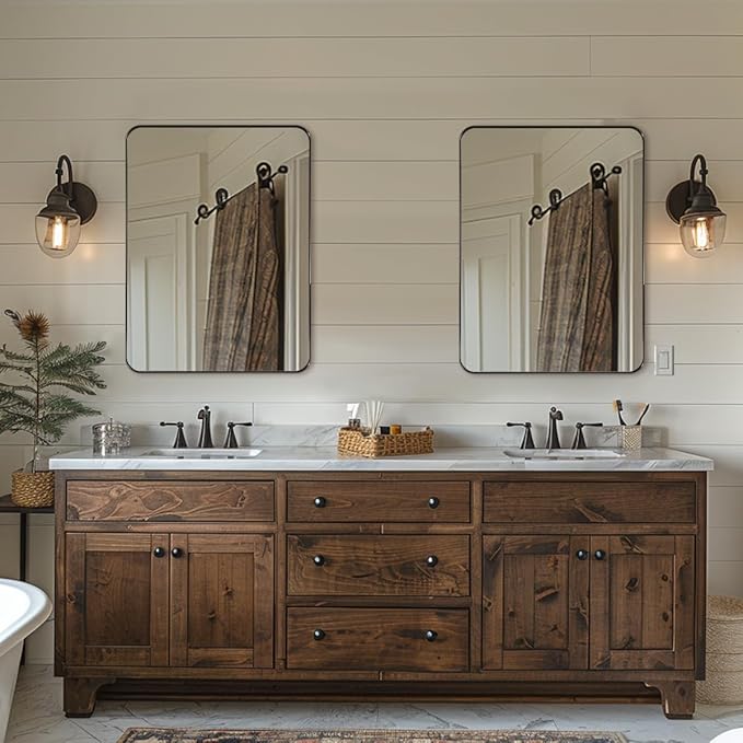 ANDY STAR Bathroom Mirrors for Wall, 30"x40" Bronze Bathroom Mirror, Rounded Rectangle Mirror, Framed in Premium Stainless Steel with Brushed Finish