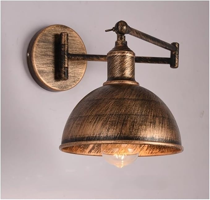 Folding Wall Lamp Retro Rocker Arm Wall Lamp Bedroom Bedside Lamp Iron Art Living Room Study Reading Wall Sconce Swing Arm Adjustable Vintage Wall Mount Light Sconce ( Color : F-Antique color )