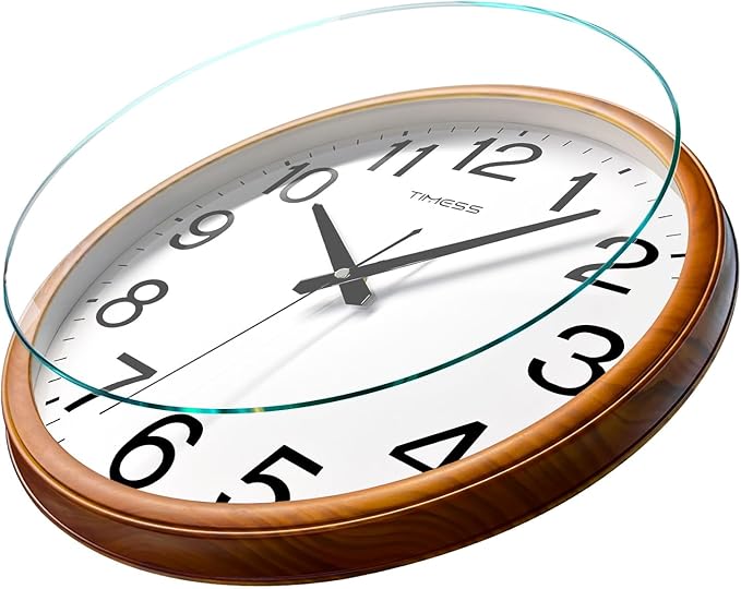 TIMESS Wall Clock, Classic Wood Style Finish, 11 Inch Non-Ticking Silent Battery Operated Analog Clock, Ideal Retro Decor for Home, Bedroom, Living Room, Kitchen, Bathroom, Office(Wood Yellow)