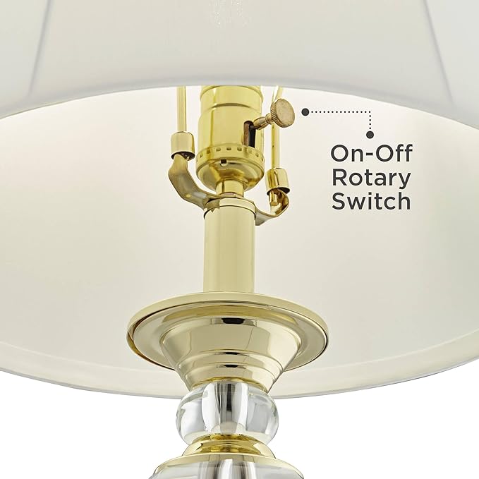 Vienna Full Spectrum Traditional Table Lamps 28 3/4" Tall Set of 2 Brass Clear Faceted Crystal White Fabric Bell Shade Decor for Living Room Bedroom House Bedside Nightstand Home Office Family