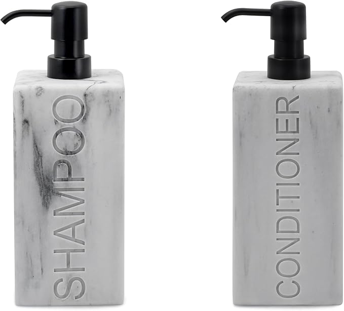 Rectangular Resin Dispenser Premium Bathroom Shampoo Conditioner Body Wash Bottle Modern Refillable Pump Design