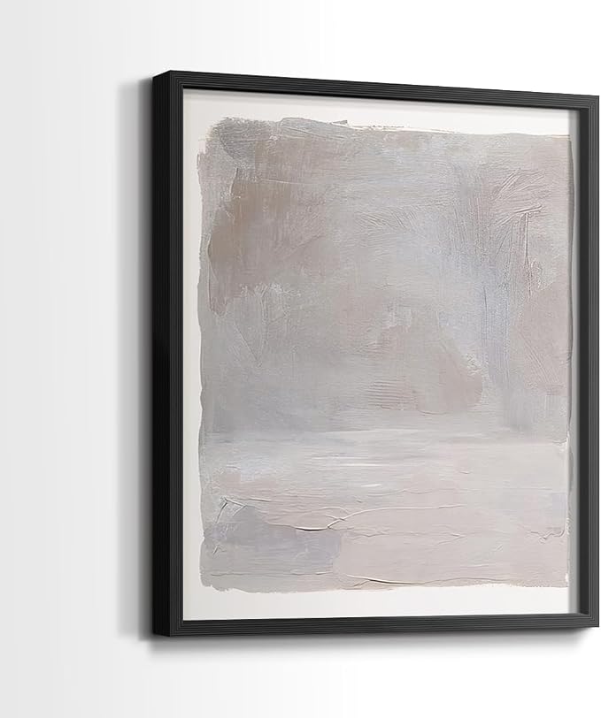 Renditions Gallery Set of 2 Peel & Stick Framed Prints, Watercolor Abstract Wall Art, Neutral Tones Textured Brushstrokes Wall Decor, Re-Stickable - Ready to Hang - 8"x10" - Black Frame LT588