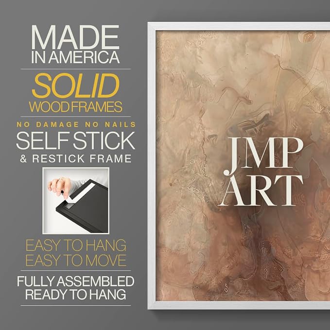 Renditions Gallery Set of 2 Peel & Stick Framed Prints, Abstract Wall Art, Brown Textured Marble Design Re-Stickable - Ready to Hang - 22"x28" - White Frame LT588