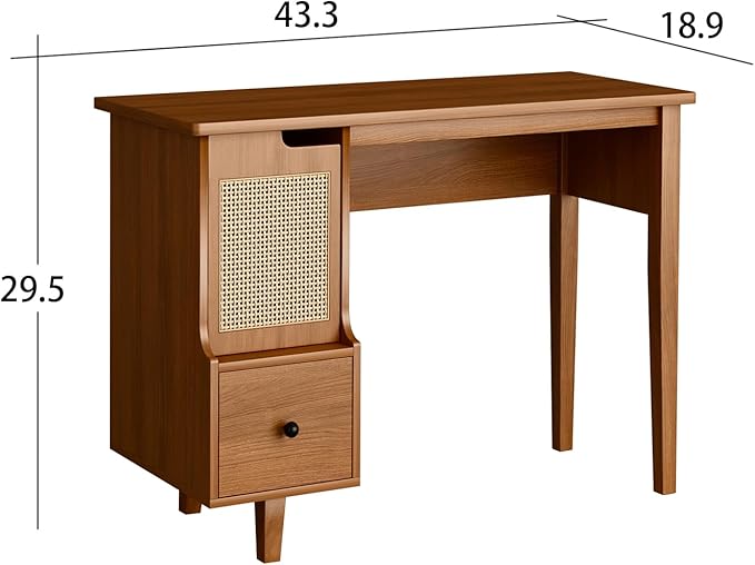 Vintage Style Desk with Storage Space and Drawer, Mid-Century Modern for Small Space