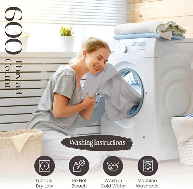 SGI bedding 100% Egyptian Cotton Sheets RV King Size 600 Thread Count Sheets Set, Soft, Cooling, 15" Deep Pocket, Luxury Hotel Bedding, Breathable, Durable - Light Grey
