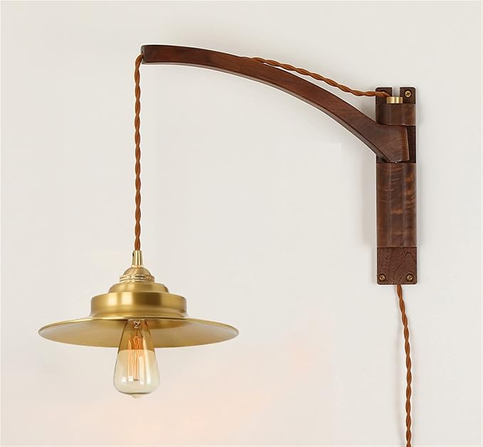 Classic Retro Walnut Lamp, Ceramic/Glass/Bronze Lampshade, Long Arm Swing Arm Folding Adjustable Wooden Light, Indoor Lighting, Sconce, Decoration,E