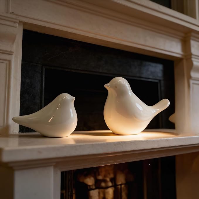 statueBird Statues, Modern Home Decor, Suitable for desks, Bookshelves, bedrooms, Living Rooms, cabinets, and Fireplace Mantel Decorations. Ceramic Animal Statues. (White)