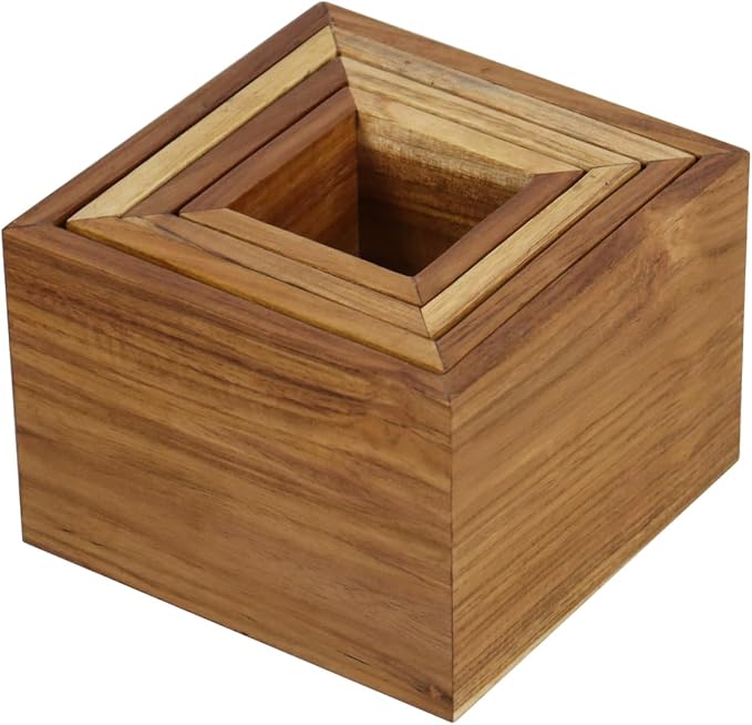 EcoDecors, Eleganto, 4 Piece, Teak Wood Bathroom Amenities Set, Teak Bath Amenity Set, Bathroom Accessory, in Natural Color