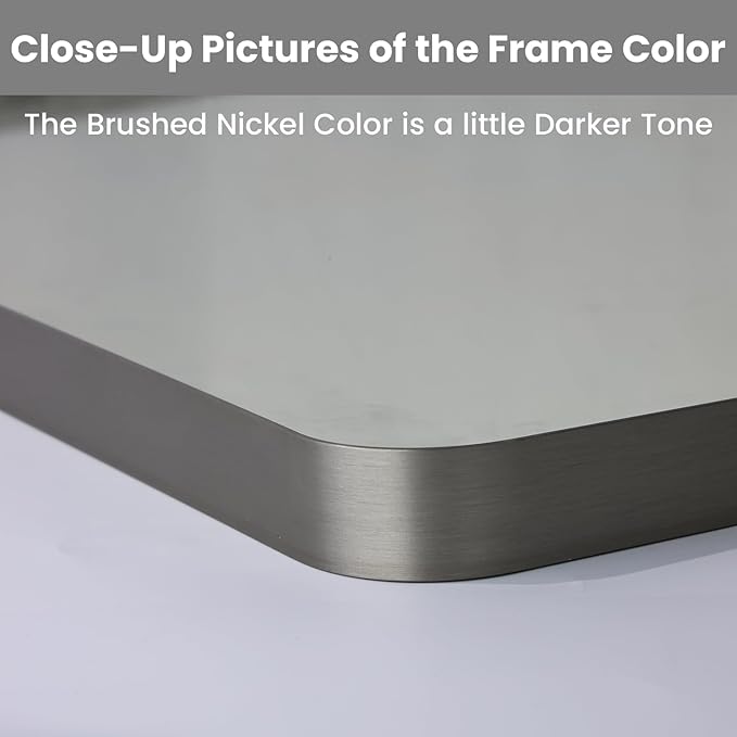 LOAAO 72X32 Inch Brushed Nickel Bathroom Mirror, Rounded Rectangle Silver Metal Frame Mirror, Brushed Nickel, Anti-Rust, Shatter Proof, Hangs Horizontally or Vertically