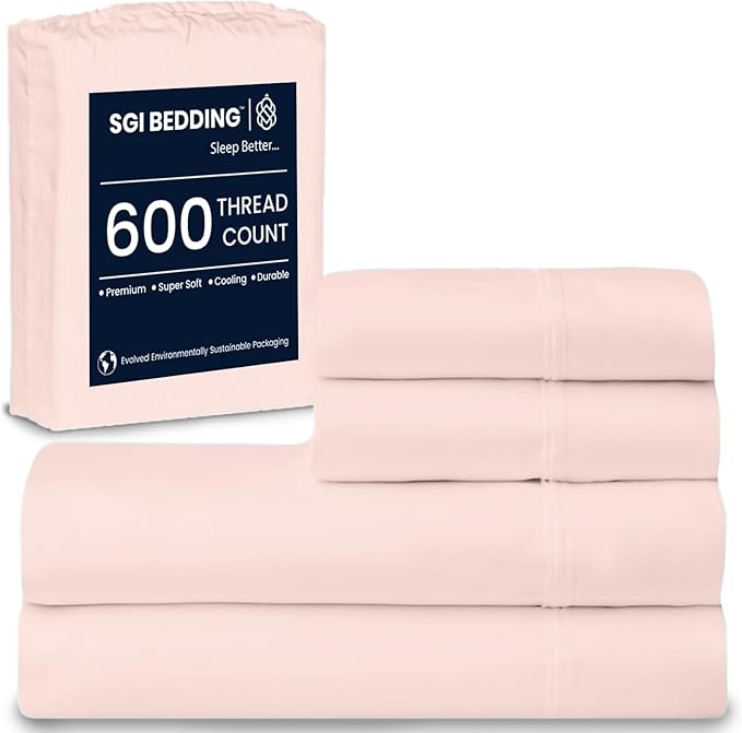 SGI bedding 100% Egyptian Cotton Sheets Full Size – 600 Thread Count Sheets Set, Soft, Cooling, 15" Deep Pocket, Luxury Hotel Bedding, Breathable, Durable - Peach