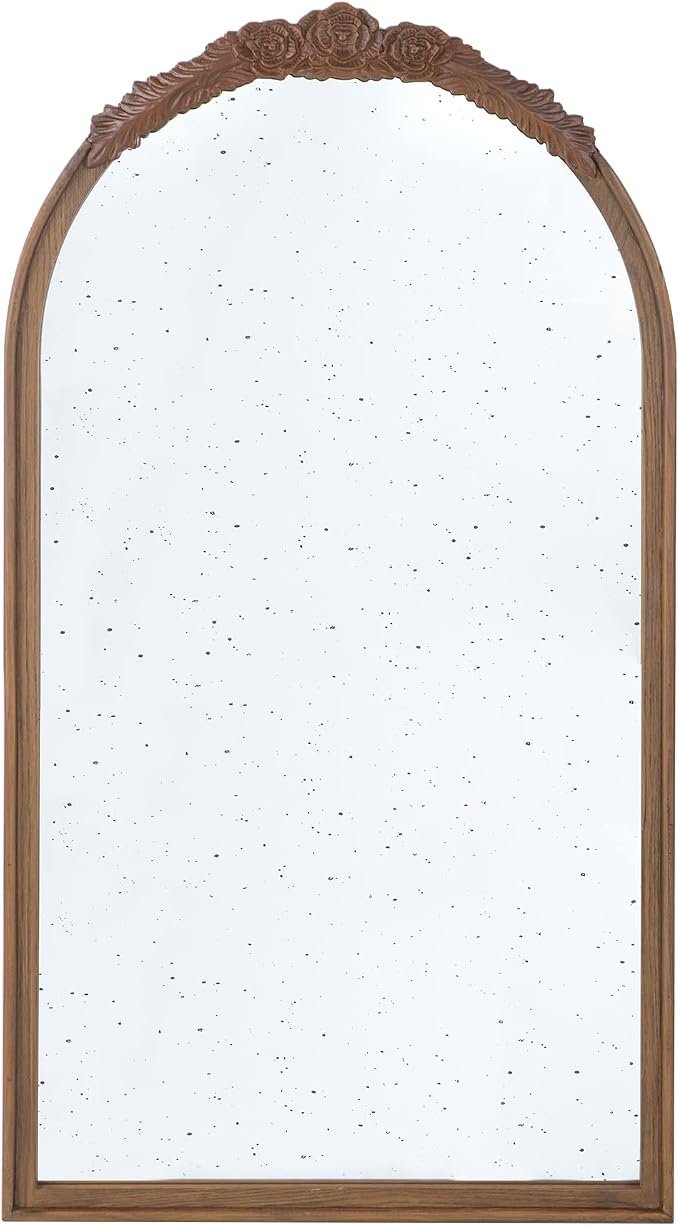 A&B Home Arched Vertical Mirror - Wall Mirror with Hand Carved Rose Antique Mirror Frame, 23" x 42" Arch Mirror for Bathroom Living Room Bedroom Enterway, Dark Brown