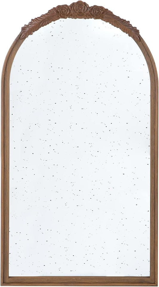 A&B Home Arched Vertical Mirror - Wall Mirror with Hand Carved Rose Antique Mirror Frame, 23" x 42" Arch Mirror for Bathroom Living Room Bedroom Enterway, Dark Brown