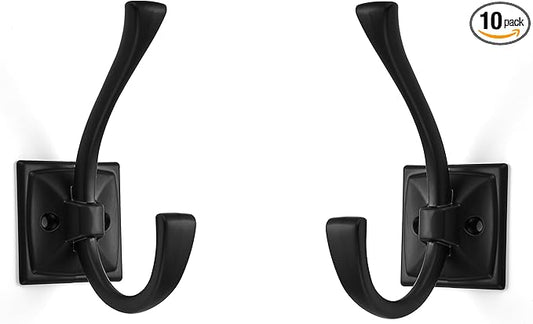Large Wall Hooks 10 Pack Matte Black Coat Hooks Hardware Towel Hooks for Hanging Coats 4.35 Inch Double Robe Hooks Wall Mounted with Screws for Key, Towel, Bags, Cup, Hat