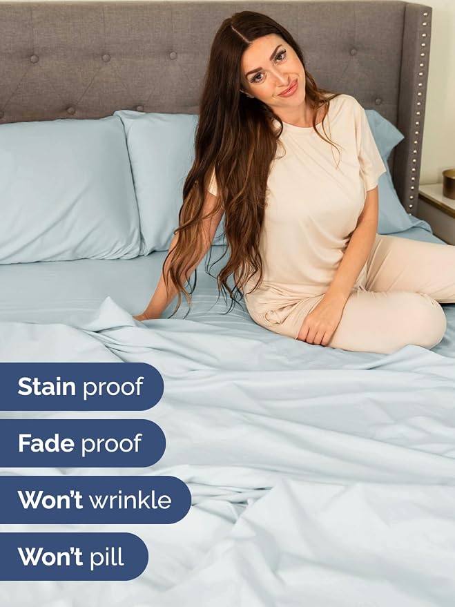 Extra Deep King Sheet Set - 6 Piece Breathable and Cooling Sheets - Hotel Luxury Bedding for Women, Men, Kids & Teens - Easy & Secure Fit - Soft, Wrinkle Free and Comfy - Extra Deep Pockets - Ice Blue