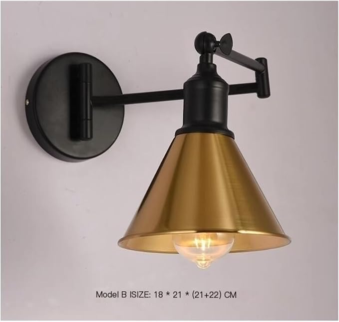 Folding Wall Lamp Retro Rocker Arm Wall Lamp Bedroom Bedside Lamp Iron Art Living Room Study Reading Wall Sconce Swing Arm Adjustable Vintage Wall Mount Light Sconce (Color : B)