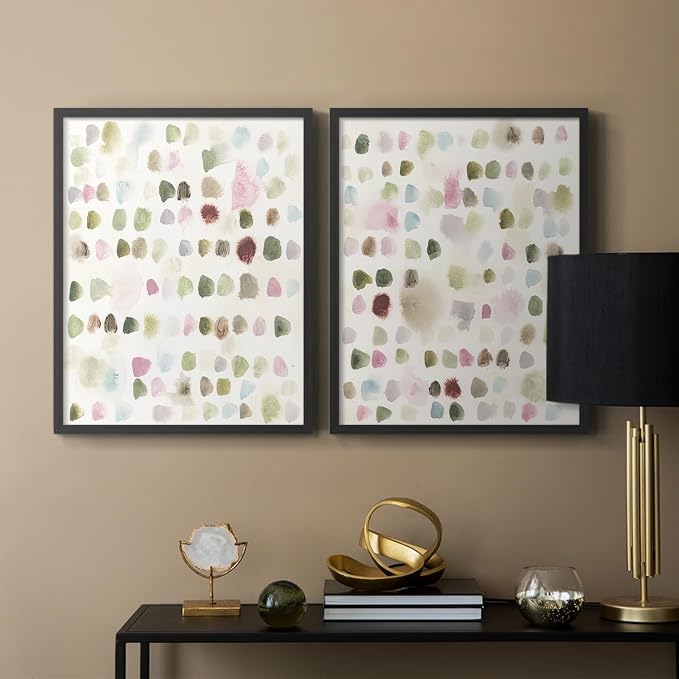 Renditions Gallery Set of 2 Peel & Stick Framed Prints, Hand Drawn Abstract Wall Art, Watercolor Seamless Pattern Wall Decor, Re-Stickable - Ready to Hang - 22"x28" - Black Frame LT588