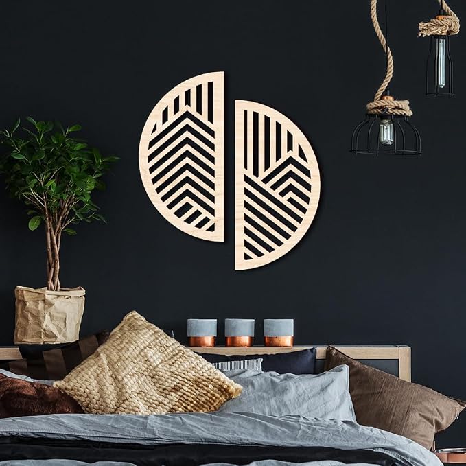 Hollow Round Wood Art Wall Decor, Modern Vintage Wooden Round Wall Sculptures, Half Round Wall Decor Hanging Abstract Panel 3D Geometric Wood Wall Art Decor for Home Office Living Room Bedroom (Beige)