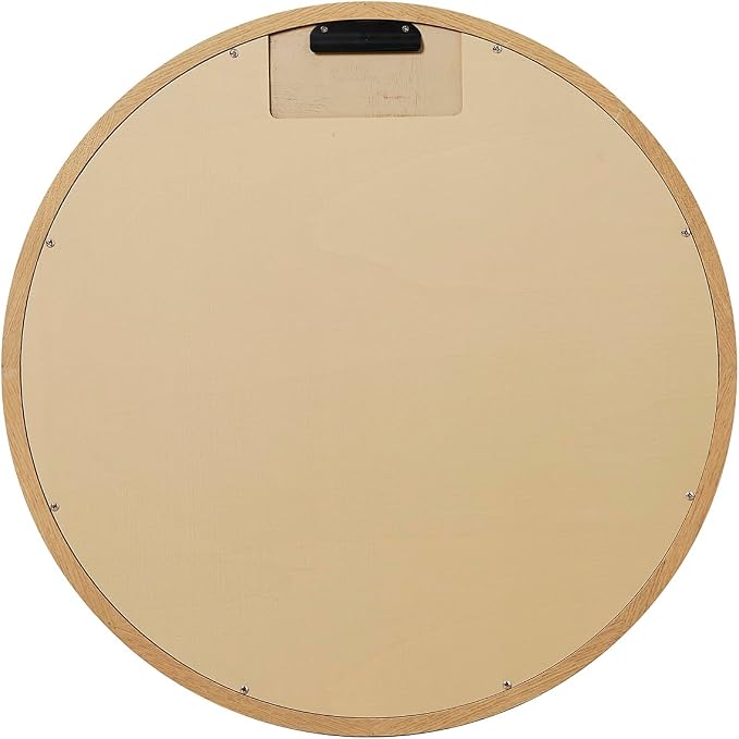 ARIEL Round Wooden Mirror 36" in Natural Oak, Wood Circle Wall Mirror for Bathroom, Vanity, Entryway & Living Room Decor, Farmhouse Style