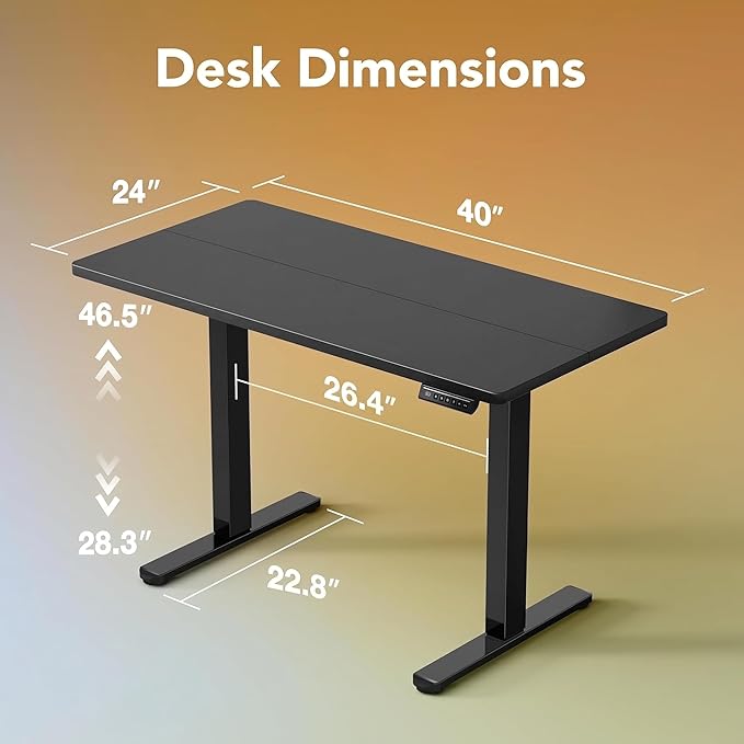 HUANUO Electric Standing Desk, 40 x 24 Inch Height Adjustable Computer Desk with Storage Bag, 4 Height Memory Settings, Sit Stand Up Desk for Home Office, Black