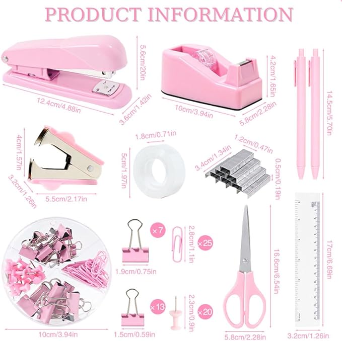 Pink Desk Organizers and Accessories with Desk Organizer 360° Rotating Pen Holder and Office Supplies, 19Pcs Cute Stationery Supplies Set