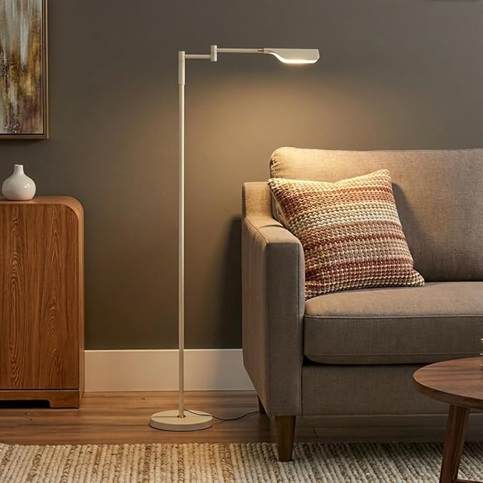 Brightech Leaf Pharmacy LED Reading Lamp, Dimmable Floor Lamp with Easy Rotation Over Chair or Desk for Living Rooms & Offices, Adjustable Standing Tall Lamp, for Sewing & Crafts - Gold and Cream