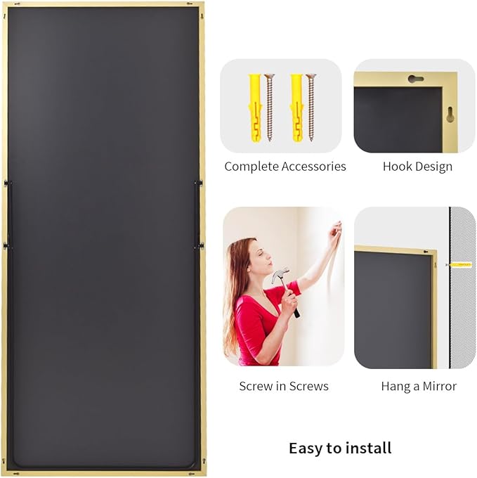 Koonmi 71"x30" Floor Mirror Full Length, Bedroom Floor Body Mirror with Stand, Large Gold Mirror, Leaning, Standing or Hanging Horizontally/Vertically