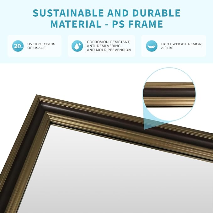 Retro Copper Effect Framed Wall Mirror, 36x40 Rectangle Mirror, Anti-desilvering Tempered Glass, Sustainable&Sturdy Frame, Anti-Rust, HD Reflection &3min Fast Setup for Bathroom Living Room