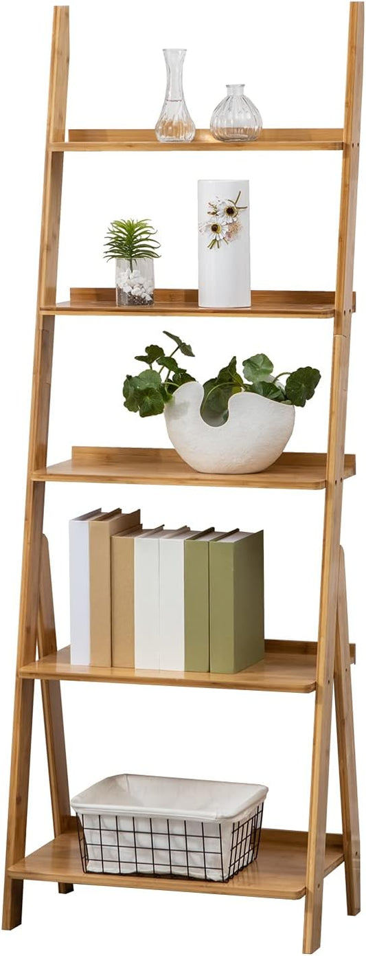 Ladder Shelf, 5-Tier Leaning Shelf, Free Standing Organizer Storage Shelves, Storage Rack Shelf for Office, Living Room, Nature