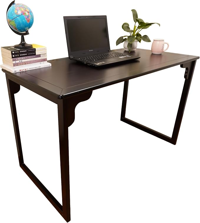 Solid Wood Desk with Drawer, Small Writing Desk for Small Spaces,Gaming Study Home Office Workbench woodenDesks for Work, 47 inch Wooden Computer Desk for Bedroom Black Walnut Color