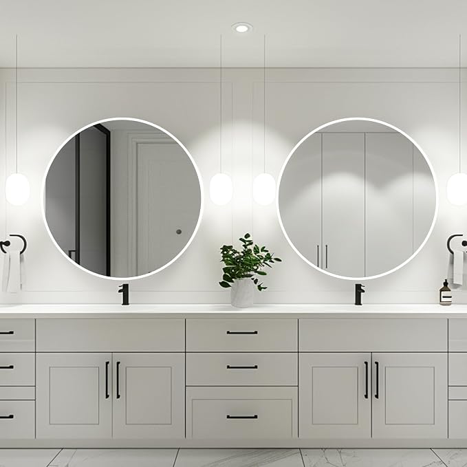 White Round Mirror, White Circle Mirror 24 inch, Round Bathroom Mirrors, Circle Wall Mirrors for Bathroom, Living Room, Hallway, Vanity, Over Sink, Mantel