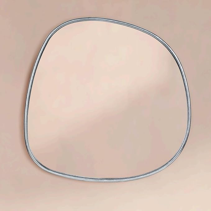 TEHOME Asymmetrical Irregular Shaped Antiqued Silver Foil Asymmetrical Accent Mirror Irregular Bathroom Wall Mirror