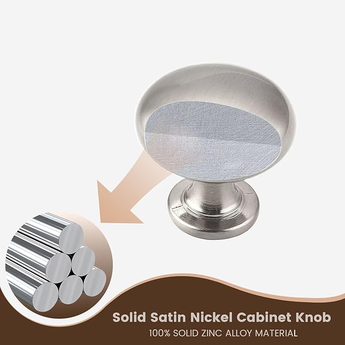 6 Pack Brushed Nickel Cabinet Knobs,1-3/16 Inch(29.5mm) Solid Drawer Knobs Kitchen Cabinet Pulls,Round Dresser Knobs, Modern Drawer Pulls for Dresser Drawers