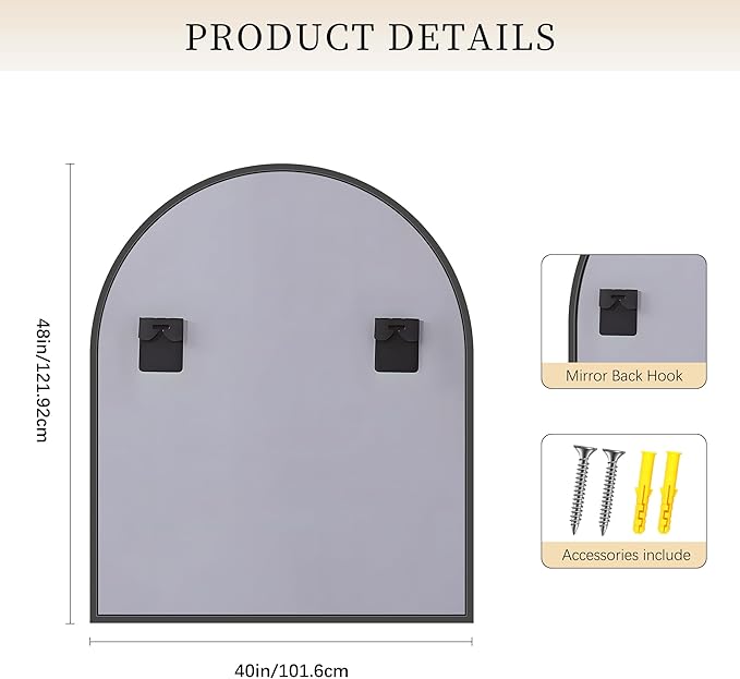 Arched Mirror, 40’’x48’’ Black Arch Mirror for Bathroom, Large Arched Bathroom Mirror with Frame, Modern Wall Mounted Mirror for Over Sink Mantle Bedroom Vanity Living Room Entryway