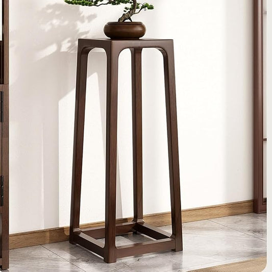 Solid Wood Plant Stand Indoor, Floor-Standing Plant Shelf with Storage, Tall Side Table with Mortise and Tenon Joint, Retro Style Accent Table for Small Spaces(Brown,90cm-35.4in)