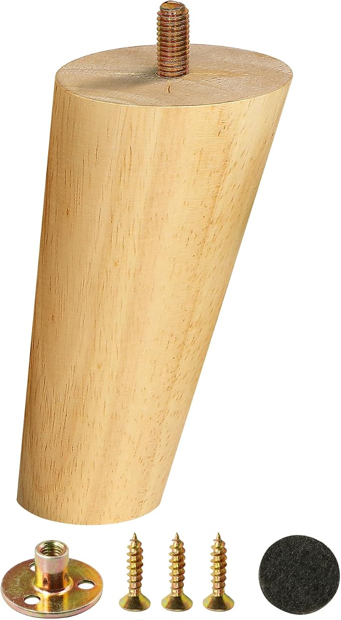 FoDau770 Rubber Wood Furniture Legs 7 Inches, 5/16" UNC Slant Tapered Wood Feet Mid Century Sofa Legs, Wooden Furniture Feet Replacement Parts for Cabinet Couch Dresser Chair Ottoman Table