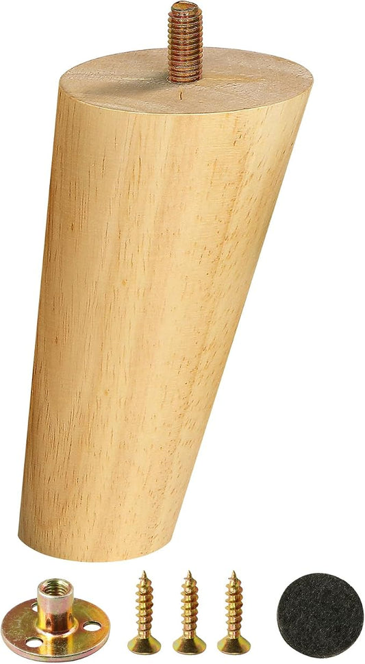FoDau770 Rubber Wood Furniture Legs 7 Inches, 5/16" UNC Slant Tapered Wood Feet Mid Century Sofa Legs, Wooden Furniture Feet Replacement Parts for Cabinet Couch Dresser Chair Ottoman Table