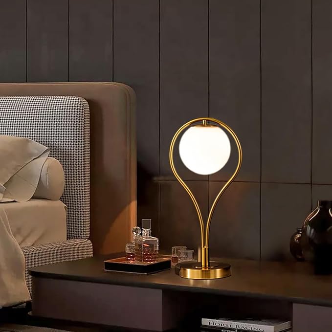 Globe Desk Lamp Mid Century Table Lamp Reading Light with Frosted Glass Shade Gold ON-Off Switch Nightstand Night Light for Room Home Office Desk Dorm Study