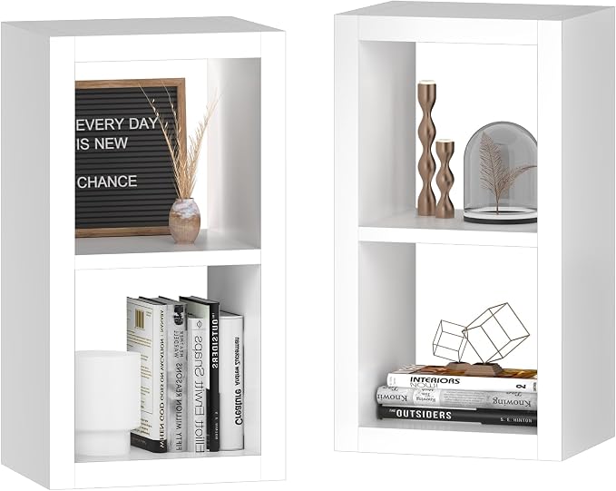 furtble 2-Pack Bookshelf Storage, 2 Cube Storage Organizer, Modern Wood Open Bookcase, Multifunctional Display Shelf for Living Room, Bedroom, Home Office, White