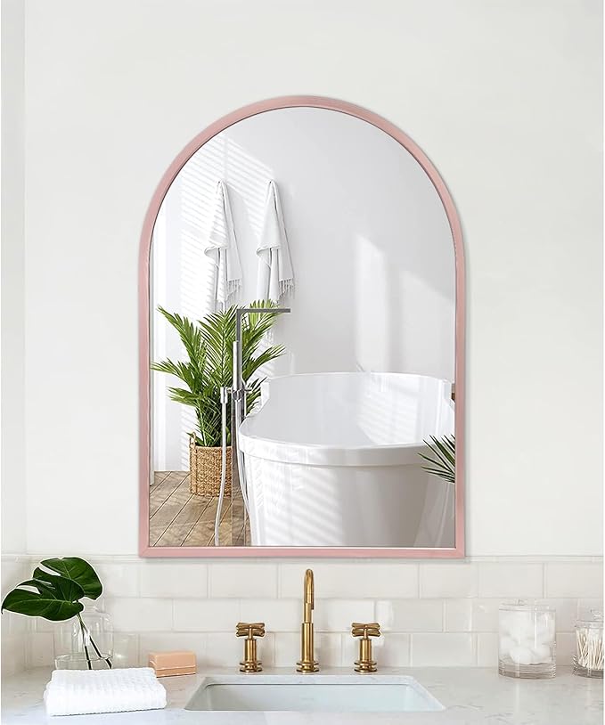 Arch Wall Mirror Metal Frame Bathroom Wall-Mounted Mirror for Entryway Living Room Bedroom Vanity Wall Decor Rose Gold 20"x16"