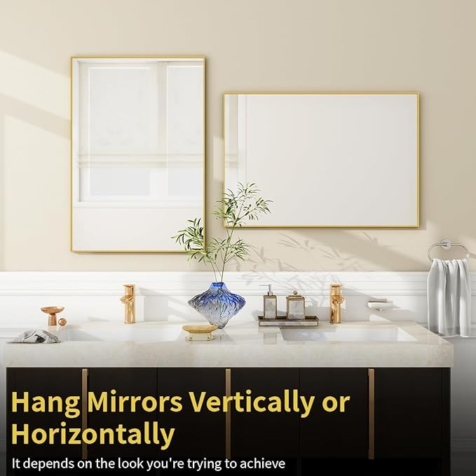 BEAUTYPEAK Wall Mirror Rectangular Bathroom Mirror with Metal Frame, Hangs Horizontal or Vertical for Living Room Bedroom Bathroom Entryway
