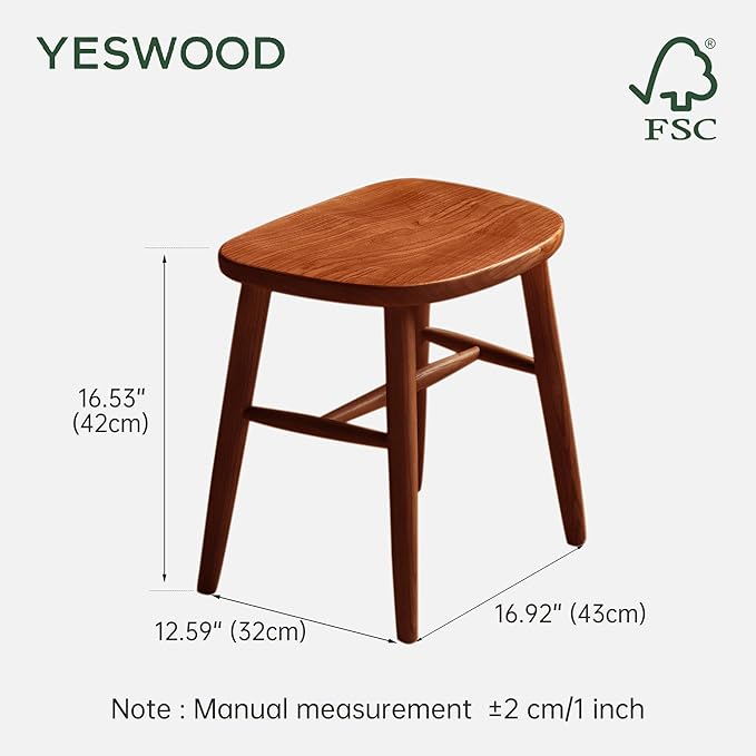 YESWOOD Small Vanity Stool Chair, Solid Wood Makeup Chair, Vintage Shoe Bench for Bedroom, Dining Room, Entryway