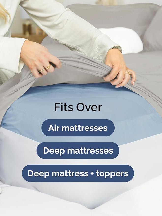 Extra Deep Full Sheet Set - 6 Piece Breathable and Cooling Sheets - Hotel Luxury Bedding for Women, Men, Kids & Teens - Easy & Secure Fit - Soft, Wrinkle Free & Comfy - Extra Deep Pockets - Light Grey