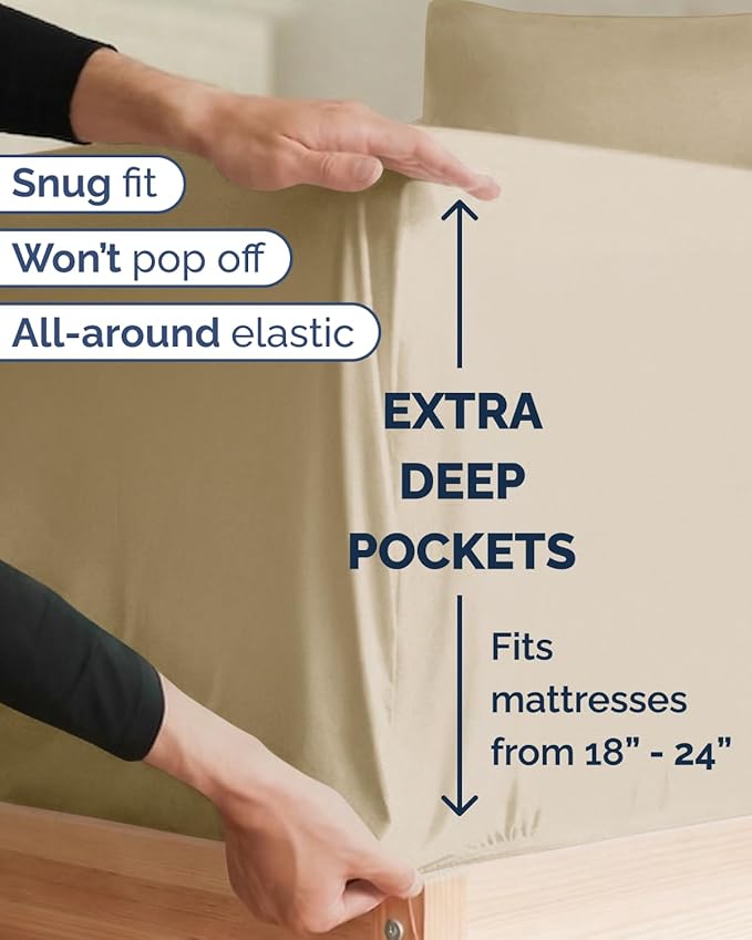Extra Deep Twin XL Sheet Set - 4 Piece College Dorm Bed Sheets Set with Extra Deep Pockets - Ultra-Soft, Comfy & Breathable Bedding for Women, Men, Kids & Teens - Wrinkle Free & Fade Resistant - Beige