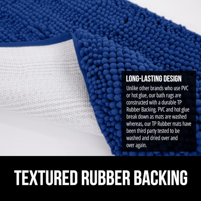 GORILLA GRIP Bath Rug Mat 60x24, Thick Soft Absorbent Chenille, Quick Dry Microfiber Mats, Rubber Backing Machine Washable Shower Floor Rugs, Bathmat Runner, Bathroom Home Decor Accessories Royal Blue