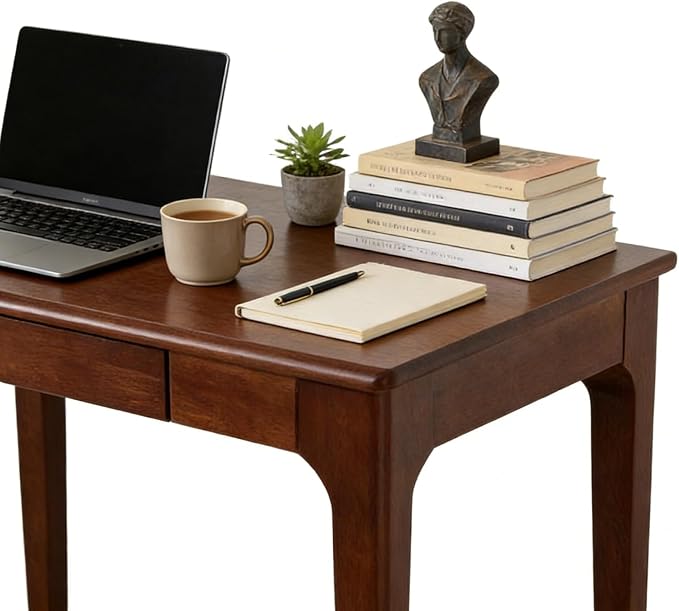 Solid Wooden Desk with Drawers, Small Writing Desk with Drawers for Computer, PC Desk for Work, Study or Gaming, Easy to Assemble (Walnut, 31.5IN)