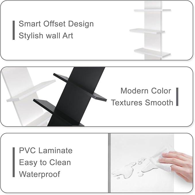 VIWODS 5 Tier Wall Shelf Unit-White Floating Shelves for Home Decor, Modern Unique Asymmetric Design for Bedroom & Living Room Storage